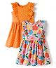 Honeyhap Premium 100% Cotton Knit Sleeveless Frocks with Bio Finish Floral & Polka Dots Print Pack of 2  - Apricot & Bright White