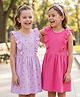 Honeyhap Premium 100% Cotton Knit Sleeveless Floral Printed Frocks With Bio Finish Pack of 2 - Orchid Bouquet & Carmin Rose