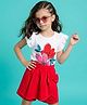 OLLINGTON ST. Cotton Knit Half Frill Sleeves Floral Printed Top & Knit Skort Set - Multicolour & Red