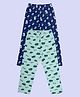 Kiddopanti Cotton Knit Pack Of 2 Off Road Explorer Text & Dinosaur Printed Pajamas - Light Green & Navy Blue