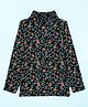 Kiddopanti Cotton Spandex Knit Full Sleeves Floral & Leaves Printed Solid Winter Skivvy Tee - Black