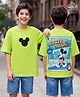 Pine Kids Disney Cotton Knit Drop Shoulder Half Sleeves T-Shirt with Front & Back Mickey Mouse Print - Green