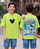Pine Kids Disney Cotton Knit Drop Shoulder Half Sleeves T-Shirt with Front & Back Mickey Mouse Print - Green