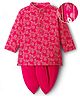 EARTHY TOUCH Cotton Jersey Knit Full Sleeves Kurta Dhoti Set With Foil Floral Print - Dark Pink