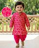 EARTHY TOUCH Cotton Jersey Knit Full Sleeves Kurta Dhoti Set With Foil Floral Print - Dark Pink