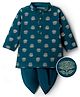 EARTHY TOUCH Cotton Jersey Knit Full Sleeves Kurta Dhoti Set With Foil Floral Print - Teal Blue