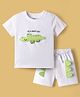 Babyoye 100% Cotton Knit Half Sleeves T-Shirt & Shorts Set With Crocodile Applique - White