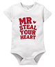 Zeezeezoo 100% Cotton Knit Valentine Theme Half Sleeves Mr Steal Your Heart Text Printed Onesie - White
