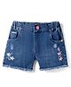 Olio Kids Denim Woven Above Knee Length Shorts with Floral Embroidery - Blue