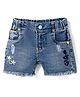 Olio Kids Denim Woven Above Knee Length Shorts with Floral Embroidery - Light Blue