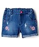 Olio Kids Denim Woven Above Knee Length Shorts with Floral Embroidery - Blue
