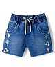 Olio Kids Denim Woven Above Knee Length Shorts with Tropical Theme Embroidery - Blue