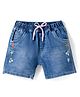 Olio Kids Denim Woven Above Knee Length Shorts with Tropical Theme Embroidery - Light Blue