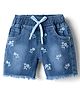 Olio Kids Denim Woven Above Knee Length Shorts with Floral Embroidery - Light Blue
