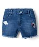 Olio Kids Denim Woven Above Knee Length Shorts with Bird Embroidery - Navy Blue