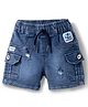Olio Kids Denim Woven Above Knee Length Distressed Shorts with Patch Detailing - Blue