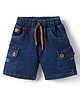 Olio Kids Denim Woven Above Knee Length Shorts with Text Print - Navy Blue