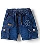 Olio Kids Denim Woven Above Knee Length Shorts with Text Print - Navy Blue