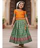 Lagorii Silk Blend Woven Half Puffed Sleeves Thread Work Embroidered Stones Embellished Pattu Pavadai Set - Mustard & Green