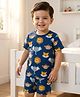 Babyhug Cotton Knit Half Sleeves Animal Printed Co-Ords T-Shirt & Shorts Night Suit - Navy Blue