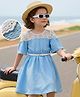 Hola Bonita Knit Half Sleeves Textured Dress With Lace Detailing & Belt - Blue