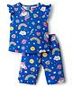 Babyhug Cotton Knit Half Sleeves Unicorn Theme Printed Co-Ords T-Shirt & Capri Night Suit - Blue