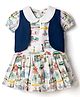 ToffyHouse Cotton Knit Half Sleeves Printed Frock With Jacket - White