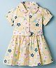 ToffyHouse Cotton Woven Half Sleeves Frock With Floral Print & Belt - Lemon Yellow