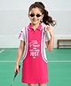 OLLINGTON ST. Cotton Knit Half Sleeves Frock with Text Print - Pink & White