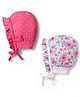 Babyhug 100% Cotton Interlock Knit Baby Caps With Floral & Polka Dots Print Pack of 2 Multicolor - Diameter 11 cm