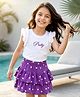 OLLINGTON ST. Cotton Knit Half Sleeves Top & Printed Knit Skirt Set - White & Purple