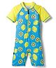 ROVARS Half Raglan Sleeves Legged Swimsuit With Lemon Print - Light Blue & Yellow
