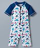 ROVARS Half Raglan Sleeves Legged Swimsuit With Whale Print - White
