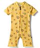 ROVARS Half Raglan Sleeves Legged Swimsuit With Smiley Print - Yellow