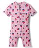 ROVARS Half Raglan Sleeves Legged Swimsuit With Strawberry Print - Peach