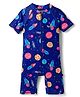 ROVARS Half Raglan Sleeves Legged Swimsuit With Space Print - Blue