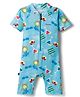 ROVARS Half Raglan Sleeves Legged Swimsuit With Beach Theme Print - Light Blue