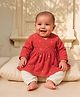 Somersault Cotton Woven Full Sleeves Heart Embroidered Kurti & Pant Set - Red