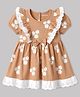 Babyoye Single Jersey Knit Half Sleeves Lace Detailing Frock With Floral Print - Brown