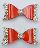 Daizy Glittered Bow Applique Detailed Hair Clips - Red