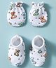 Babyhug 100% Cotton Knit Mittens & Booties With Teddy Bear Print - Multicolor