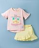 ToffyHouse Interlock Knit Half Sleeves Fruit & Text Printed Top & Ruffled Skirt - Yellow