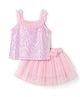 ToffyHouse Interlock Knit Sleeveless Sequinned Top & Skirts Set - Pink