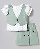 ToffyHouse Interlock Knit Half Sleeves Hearts Printed Top & Skirts With Jacket - Light Green