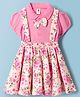 ToffyHouse Interlock Knit Half Sleeves Peter Pan Collared Top & Skirt With Floral Print & Applique - Pink