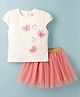 ToffyHouse Interlock Knit Half Sleeves Top & Skirt Set with Butterfly Applique & Sequin Detailing - Pink