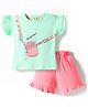 ToffyHouse Interlock Knit Half Sleeves Sling Bag Printed Top & Shorts Set - Neon Pink
