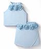 ToffyHouse Cotton Knit Sleeveless Top & Skirt Co-ord Set with Floral Applique - Light Blue