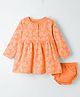 Kookie Kids Single Jersey Knit Full Sleeves Floral Printed Frock with Bloomer - Orange