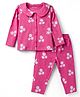 Babyoye Single Jersey Knit Full Sleeves Peter Pan Collared Shirt & Pyjama Co-Ord Night Suit With Floral Print - Pink